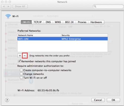 Apple WiFi Advanced Settings - Delete Network